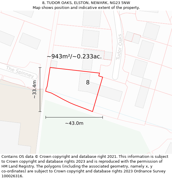 8, TUDOR OAKS, ELSTON, NEWARK, NG23 5NW: Plot and title map