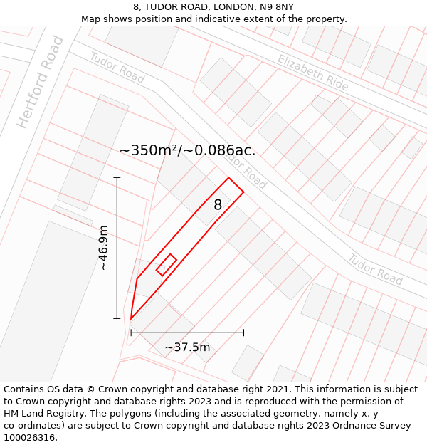 8, TUDOR ROAD, LONDON, N9 8NY: Plot and title map