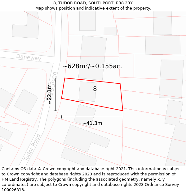 8, TUDOR ROAD, SOUTHPORT, PR8 2RY: Plot and title map