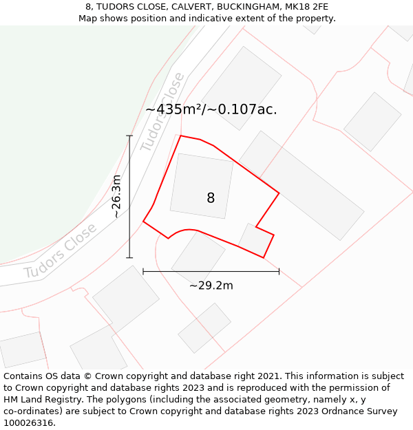 8, TUDORS CLOSE, CALVERT, BUCKINGHAM, MK18 2FE: Plot and title map