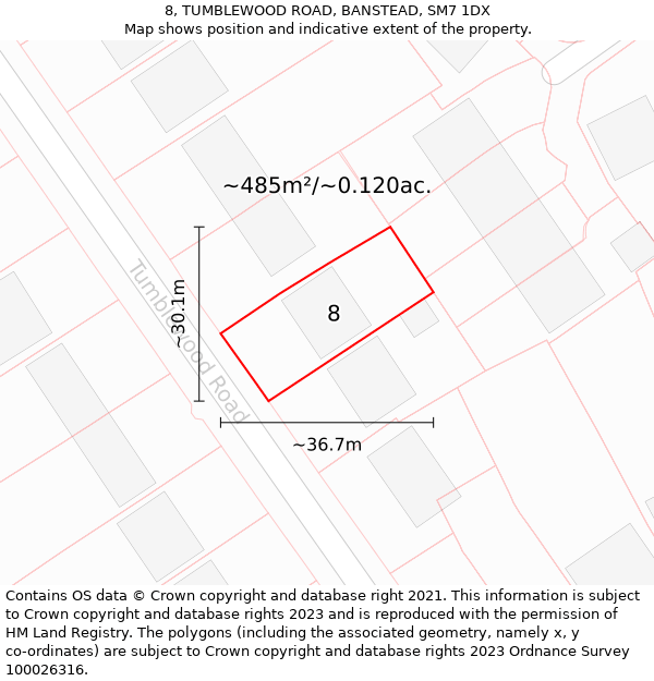 8, TUMBLEWOOD ROAD, BANSTEAD, SM7 1DX: Plot and title map