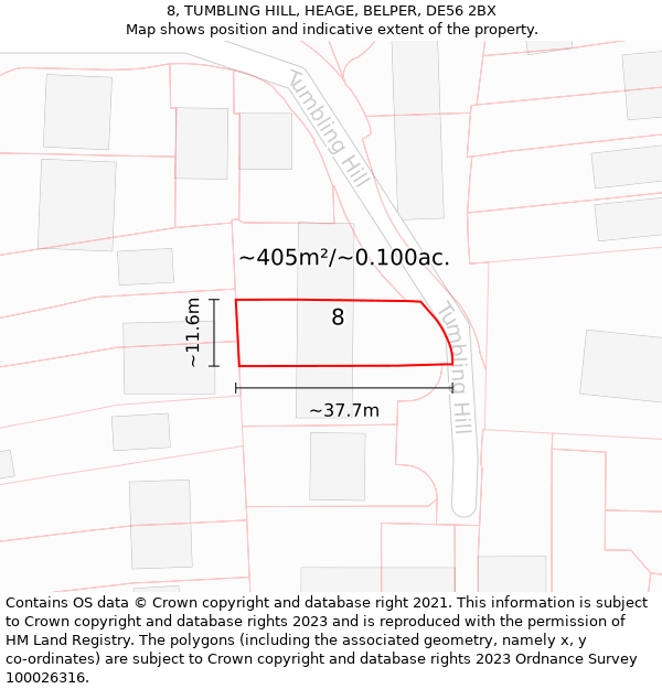 8, TUMBLING HILL, HEAGE, BELPER, DE56 2BX: Plot and title map