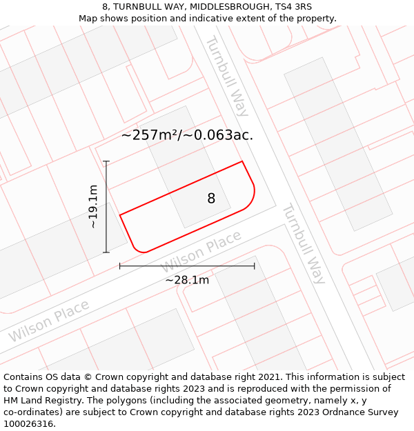 8, TURNBULL WAY, MIDDLESBROUGH, TS4 3RS: Plot and title map