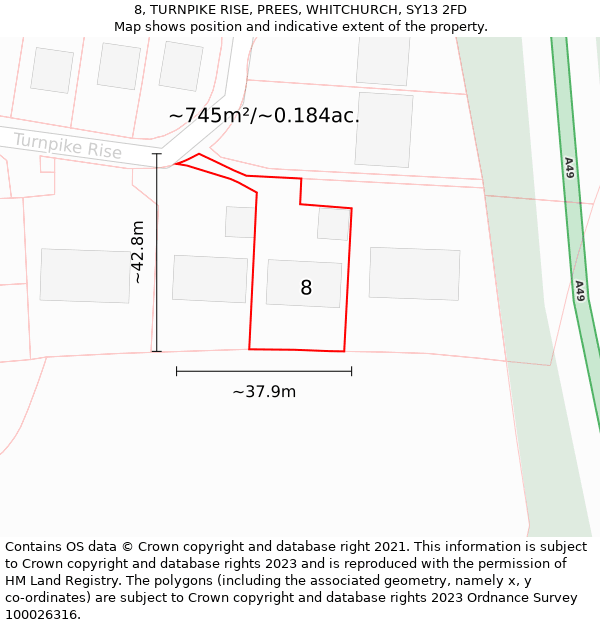 8, TURNPIKE RISE, PREES, WHITCHURCH, SY13 2FD: Plot and title map