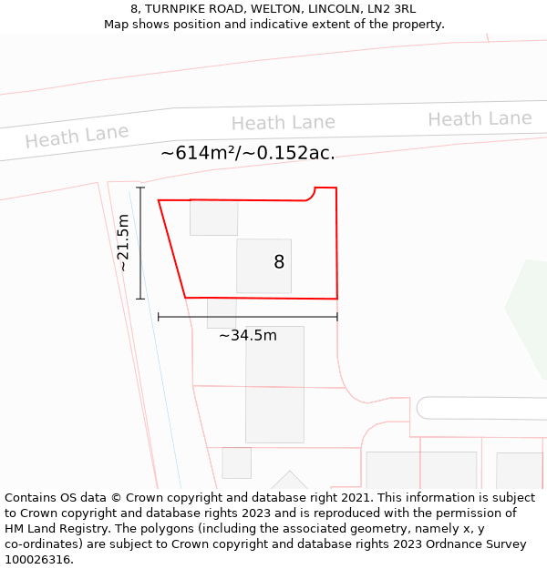 8, TURNPIKE ROAD, WELTON, LINCOLN, LN2 3RL: Plot and title map