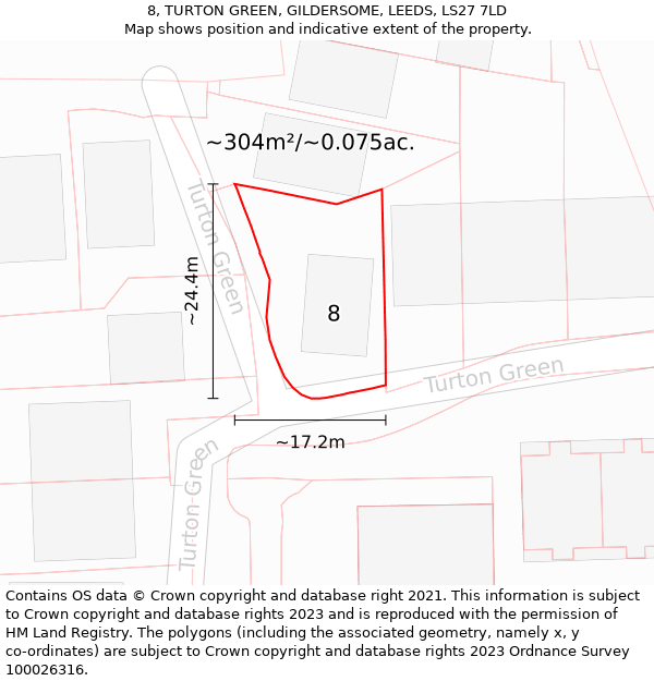 8, TURTON GREEN, GILDERSOME, LEEDS, LS27 7LD: Plot and title map