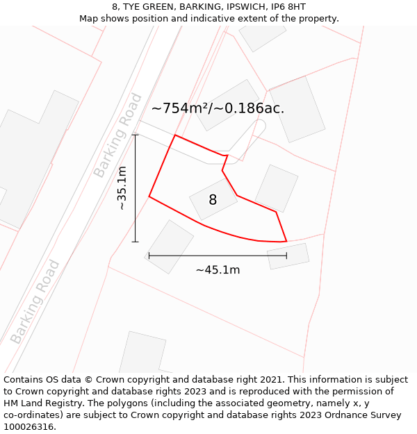 8, TYE GREEN, BARKING, IPSWICH, IP6 8HT: Plot and title map