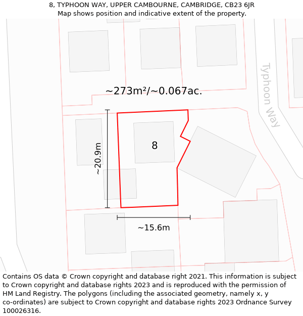 8, TYPHOON WAY, UPPER CAMBOURNE, CAMBRIDGE, CB23 6JR: Plot and title map