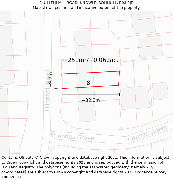 8, ULLENHALL ROAD, KNOWLE, SOLIHULL, B93 9JD: Plot and title map