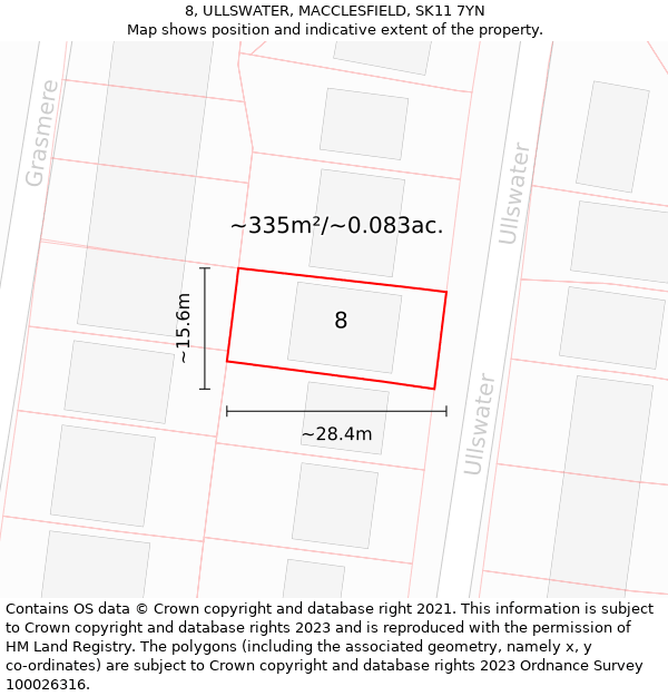 8, ULLSWATER, MACCLESFIELD, SK11 7YN: Plot and title map