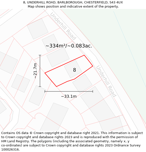 8, UNDERHILL ROAD, BARLBOROUGH, CHESTERFIELD, S43 4UX: Plot and title map