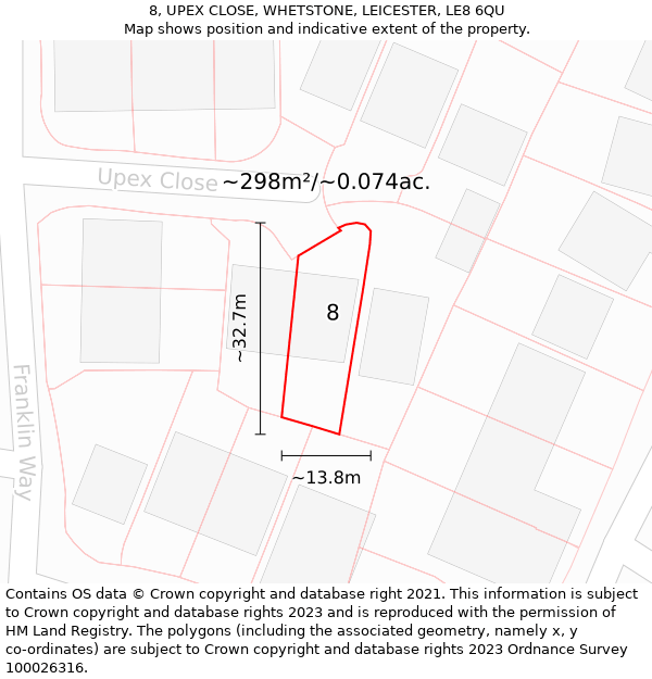 8, UPEX CLOSE, WHETSTONE, LEICESTER, LE8 6QU: Plot and title map