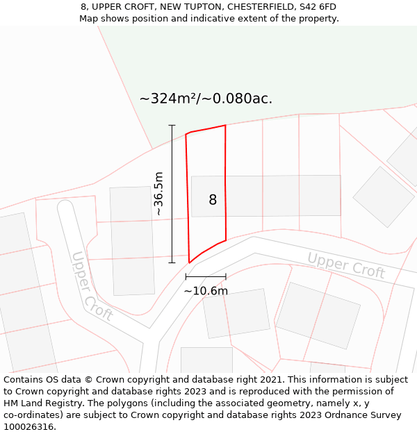 8, UPPER CROFT, NEW TUPTON, CHESTERFIELD, S42 6FD: Plot and title map
