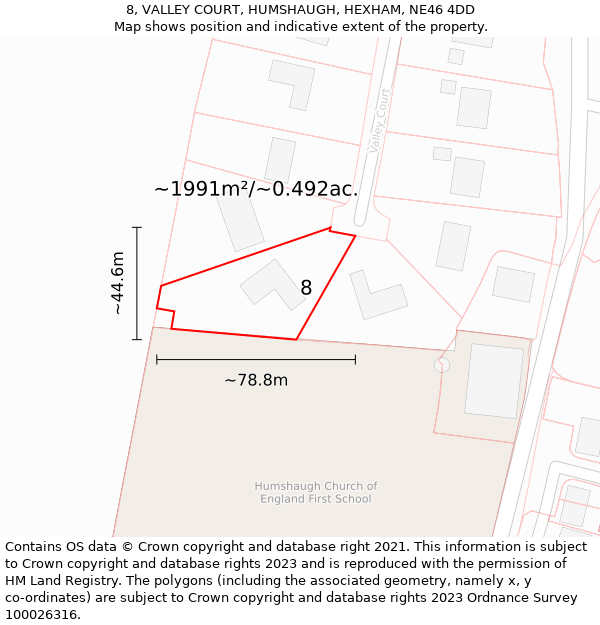8, VALLEY COURT, HUMSHAUGH, HEXHAM, NE46 4DD: Plot and title map
