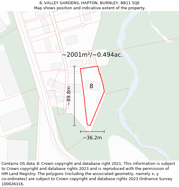 8, VALLEY GARDENS, HAPTON, BURNLEY, BB11 5QE: Plot and title map