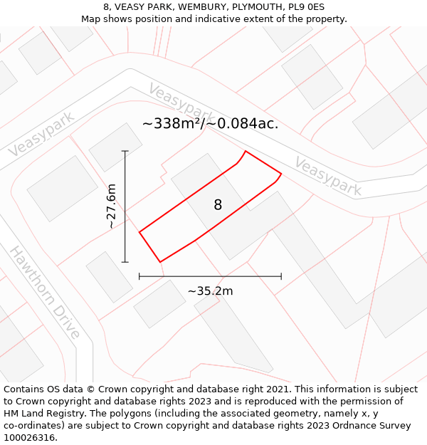 8, VEASY PARK, WEMBURY, PLYMOUTH, PL9 0ES: Plot and title map