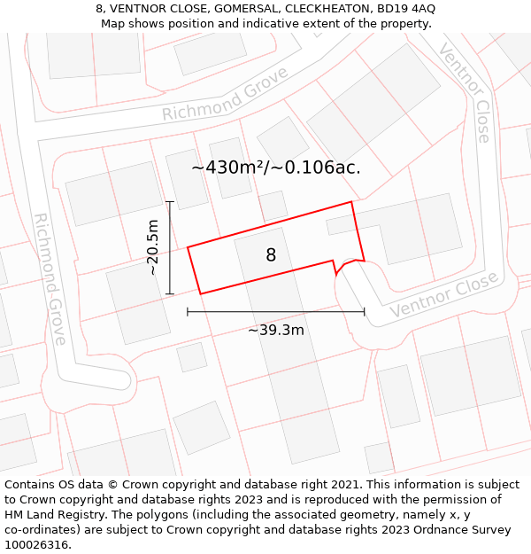 8, VENTNOR CLOSE, GOMERSAL, CLECKHEATON, BD19 4AQ: Plot and title map