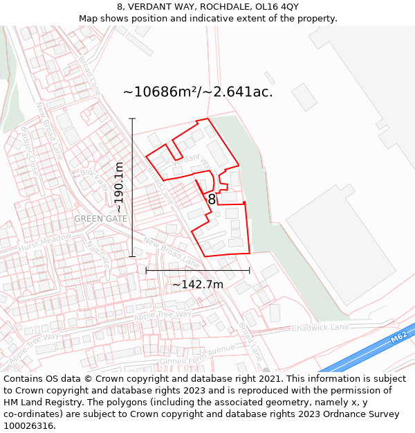 8, VERDANT WAY, ROCHDALE, OL16 4QY: Plot and title map