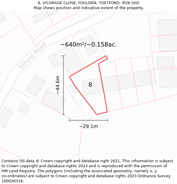 8, VICARAGE CLOSE, FOULDEN, THETFORD, IP26 5AD: Plot and title map