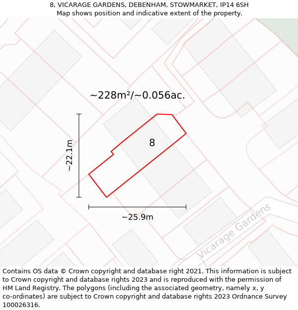 8, VICARAGE GARDENS, DEBENHAM, STOWMARKET, IP14 6SH: Plot and title map