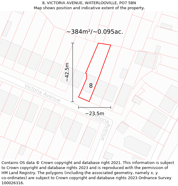 8, VICTORIA AVENUE, WATERLOOVILLE, PO7 5BN: Plot and title map