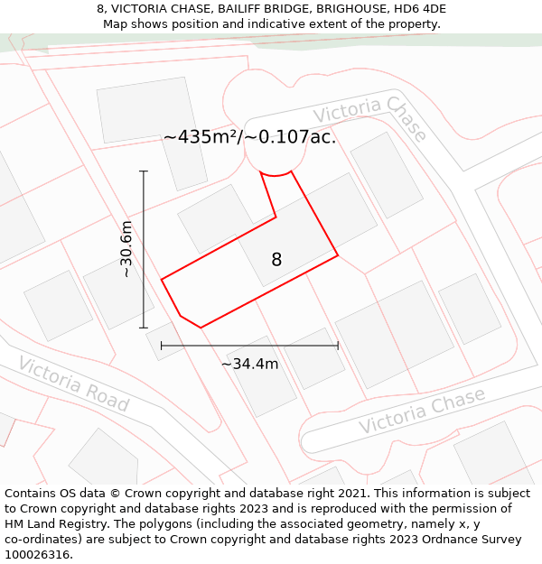 8, VICTORIA CHASE, BAILIFF BRIDGE, BRIGHOUSE, HD6 4DE: Plot and title map