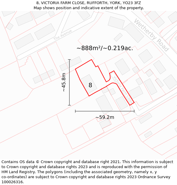 8, VICTORIA FARM CLOSE, RUFFORTH, YORK, YO23 3FZ: Plot and title map