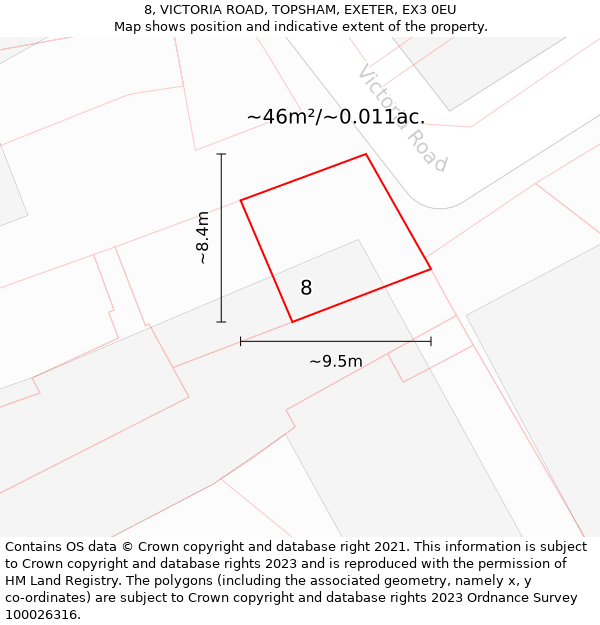 8, VICTORIA ROAD, TOPSHAM, EXETER, EX3 0EU: Plot and title map