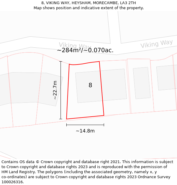 8, VIKING WAY, HEYSHAM, MORECAMBE, LA3 2TH: Plot and title map