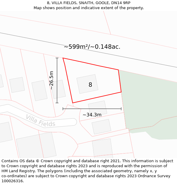 8, VILLA FIELDS, SNAITH, GOOLE, DN14 9RP: Plot and title map