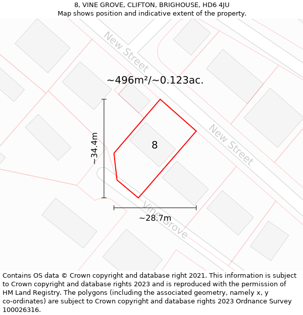 8, VINE GROVE, CLIFTON, BRIGHOUSE, HD6 4JU: Plot and title map