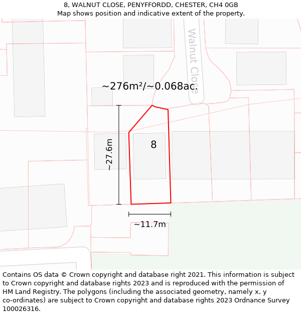 8, WALNUT CLOSE, PENYFFORDD, CHESTER, CH4 0GB: Plot and title map