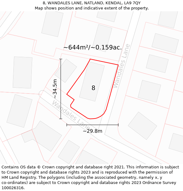 8, WANDALES LANE, NATLAND, KENDAL, LA9 7QY: Plot and title map