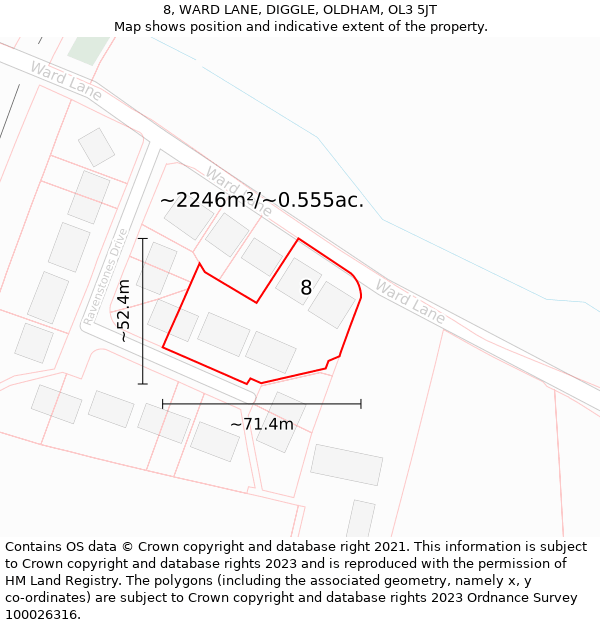 8, WARD LANE, DIGGLE, OLDHAM, OL3 5JT: Plot and title map