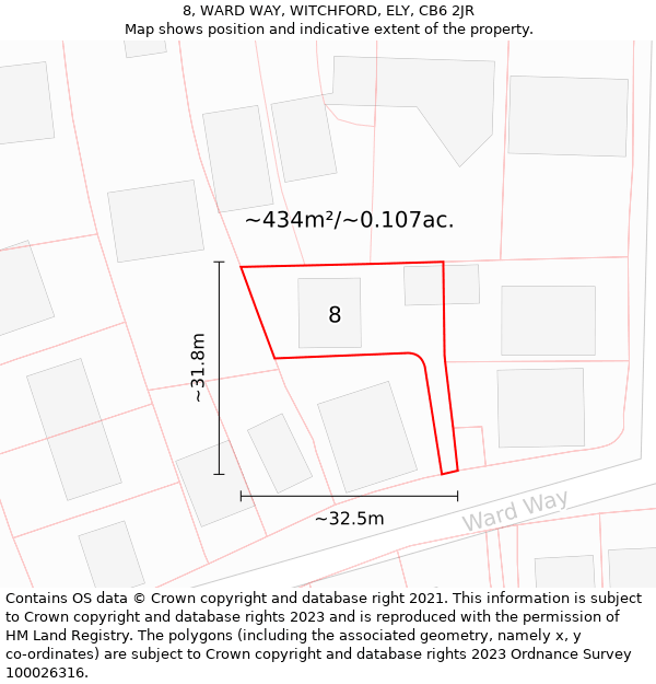 8, WARD WAY, WITCHFORD, ELY, CB6 2JR: Plot and title map