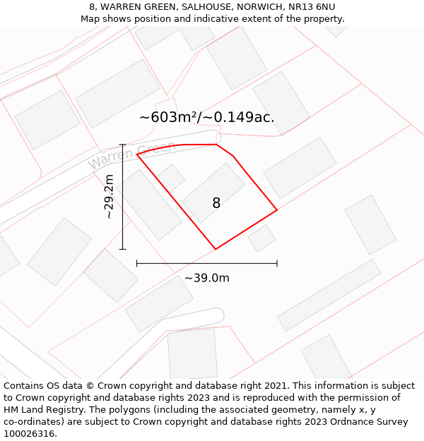 8, WARREN GREEN, SALHOUSE, NORWICH, NR13 6NU: Plot and title map