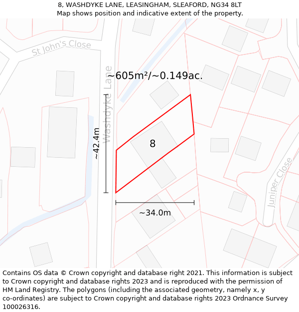 8, WASHDYKE LANE, LEASINGHAM, SLEAFORD, NG34 8LT: Plot and title map