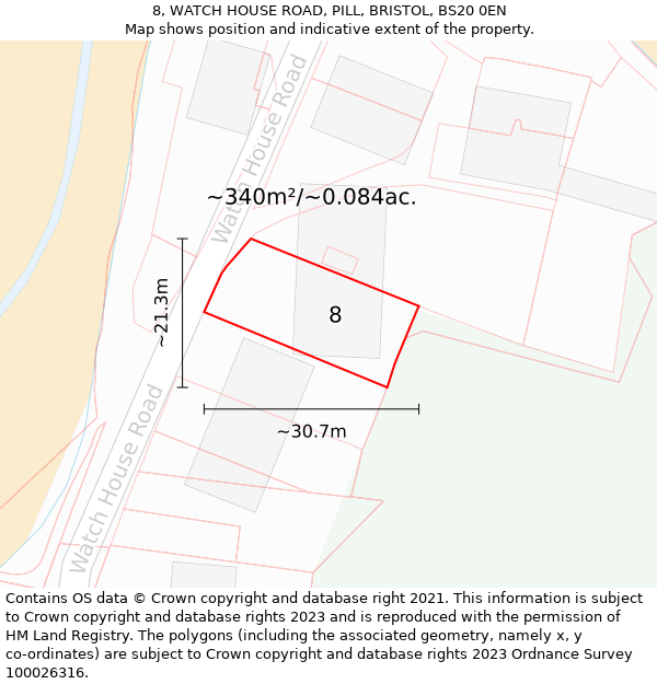 8, WATCH HOUSE ROAD, PILL, BRISTOL, BS20 0EN: Plot and title map