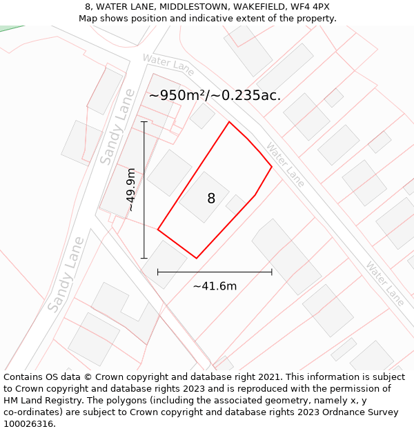 8, WATER LANE, MIDDLESTOWN, WAKEFIELD, WF4 4PX: Plot and title map