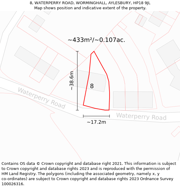 8, WATERPERRY ROAD, WORMINGHALL, AYLESBURY, HP18 9JL: Plot and title map