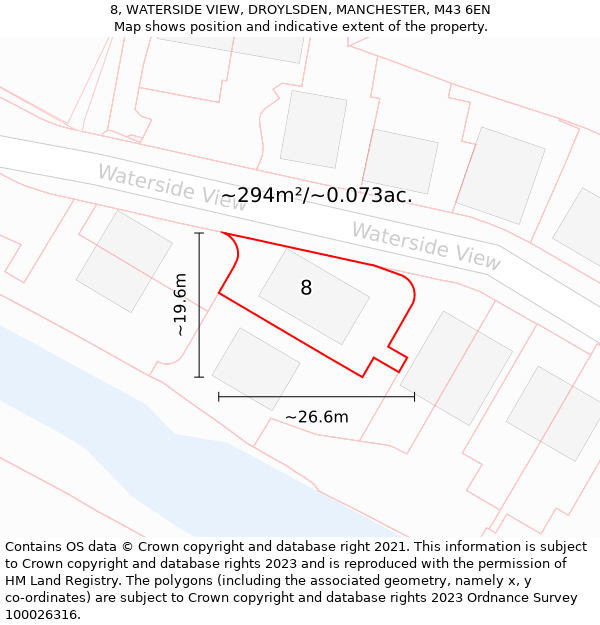 8, WATERSIDE VIEW, DROYLSDEN, MANCHESTER, M43 6EN: Plot and title map