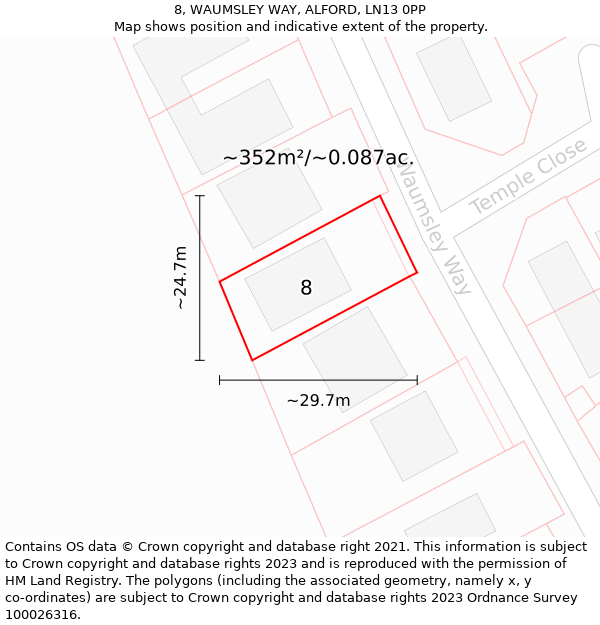 8, WAUMSLEY WAY, ALFORD, LN13 0PP: Plot and title map