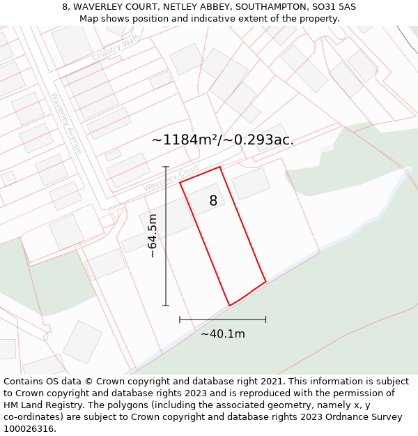 8, WAVERLEY COURT, NETLEY ABBEY, SOUTHAMPTON, SO31 5AS: Plot and title map