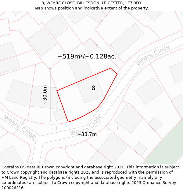 8, WEARE CLOSE, BILLESDON, LEICESTER, LE7 9DY: Plot and title map