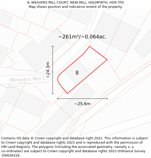 8, WEAVERS MILL COURT, NEW MILL, HOLMFIRTH, HD9 7FD: Plot and title map