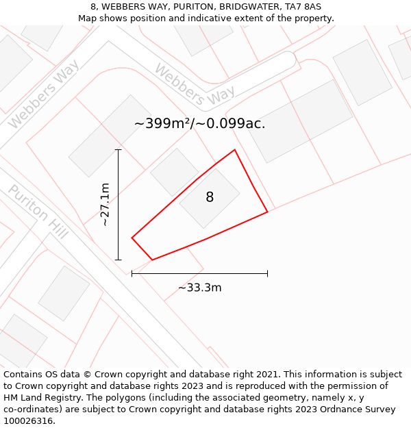 8, WEBBERS WAY, PURITON, BRIDGWATER, TA7 8AS: Plot and title map