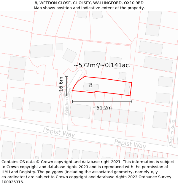 8, WEEDON CLOSE, CHOLSEY, WALLINGFORD, OX10 9RD: Plot and title map