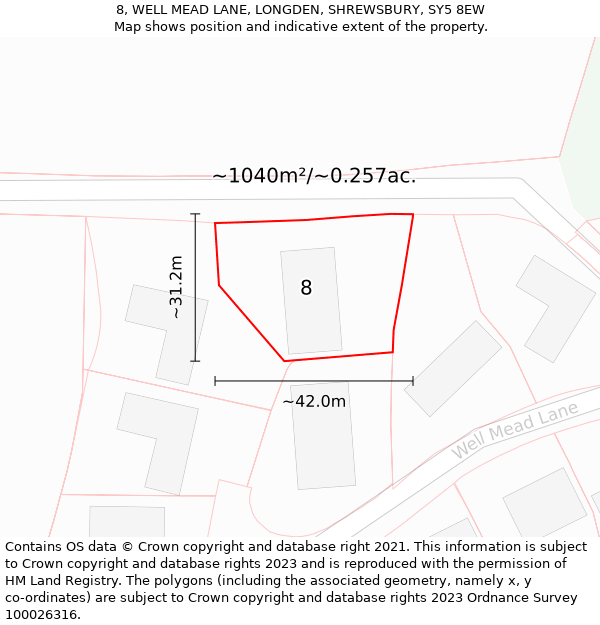 8, WELL MEAD LANE, LONGDEN, SHREWSBURY, SY5 8EW: Plot and title map