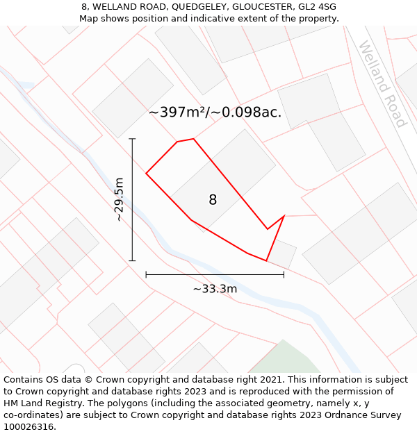 8, WELLAND ROAD, QUEDGELEY, GLOUCESTER, GL2 4SG: Plot and title map