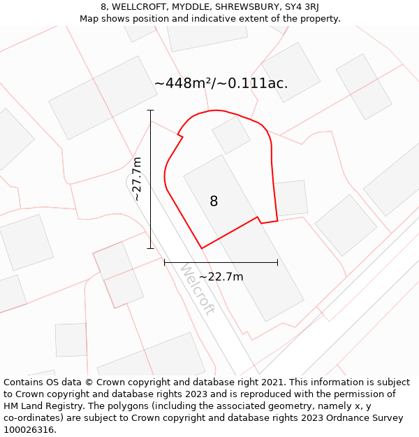 8, WELLCROFT, MYDDLE, SHREWSBURY, SY4 3RJ: Plot and title map